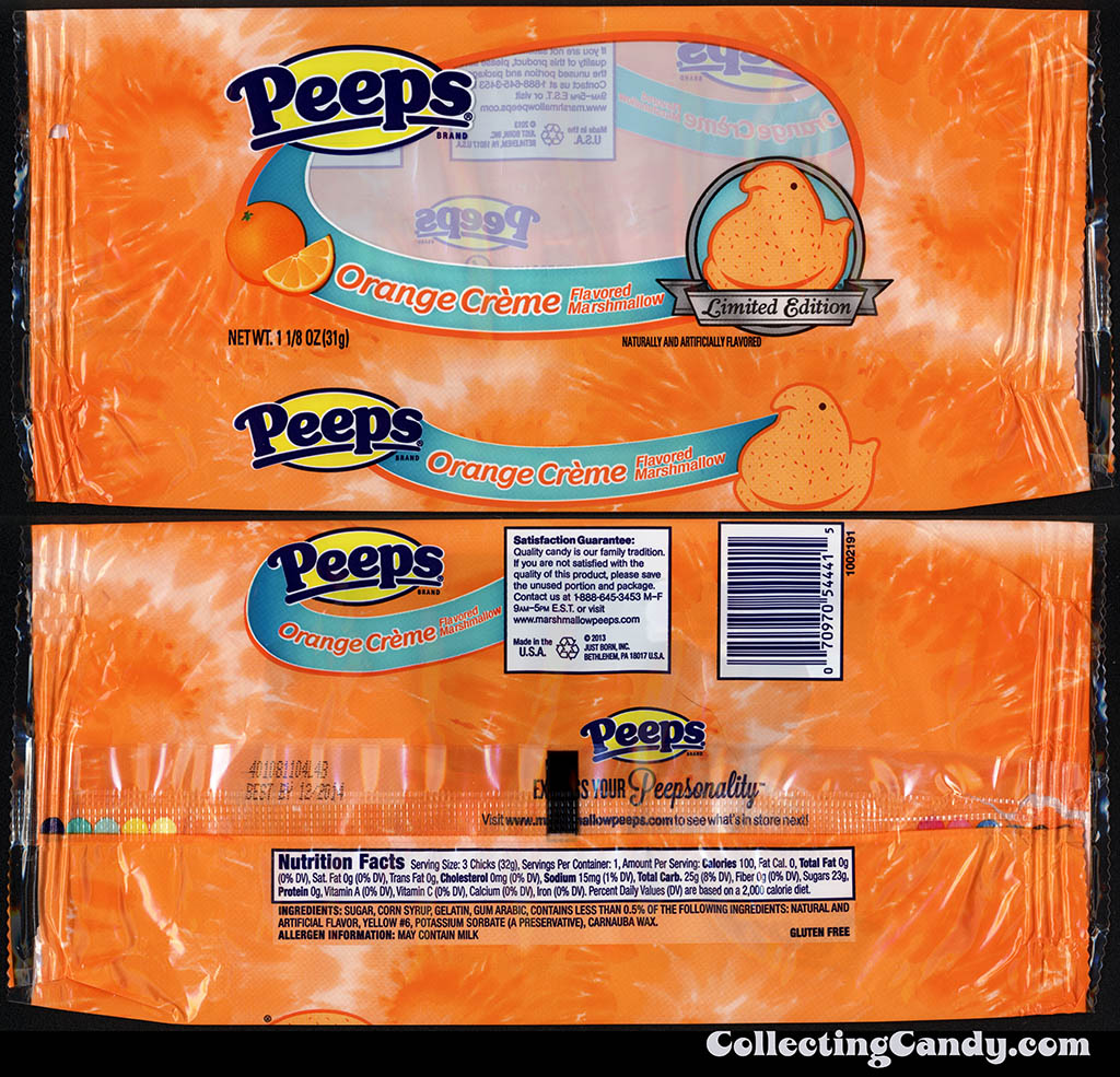 Just Born - Peeps - Orange Creme Limited Edition - 1 1_8 oz Easter candy package - March 2014