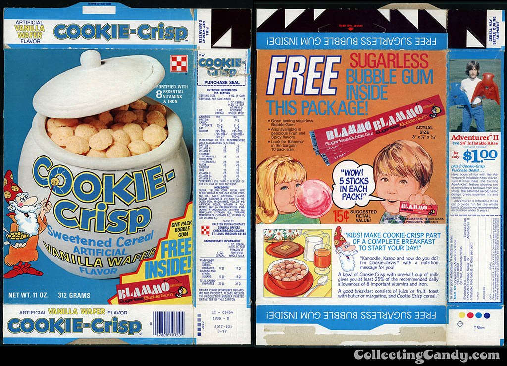 Ralston - Cookie Crisp Vanilla Wafer flavor - Free Inside Blammo bubble gum - cereal box -1977-1978