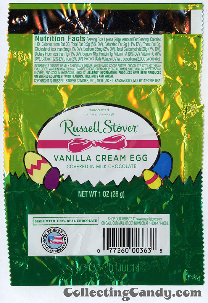 Russell Stover - Egg - Vanilla Cream Egg in milk chocolate - 1oz Easter candy wrapper - March 2014
