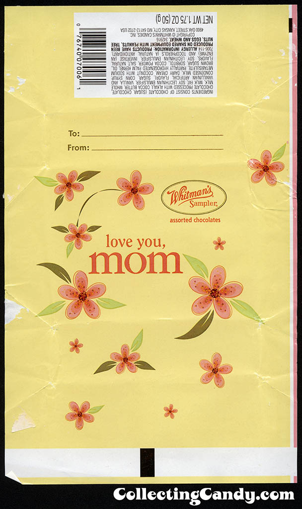Whitman - Whitman's Sampler Mother's Day 1.75oz box wrap - yellow - candy box wrapper - May 2013