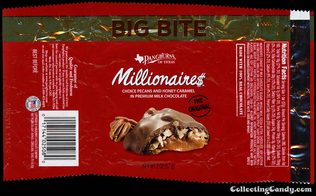 Pangburn's of Texas - Millionaires - Big Bite 2oz candy package wrapper - 2013