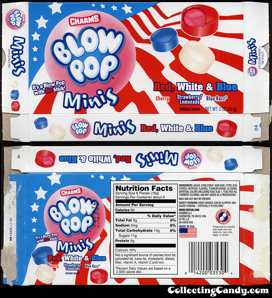 Tootsie Roll Industries - Charms Blow Pop Minis - Red White & Blue - 3 oz candy box - Summer 2013