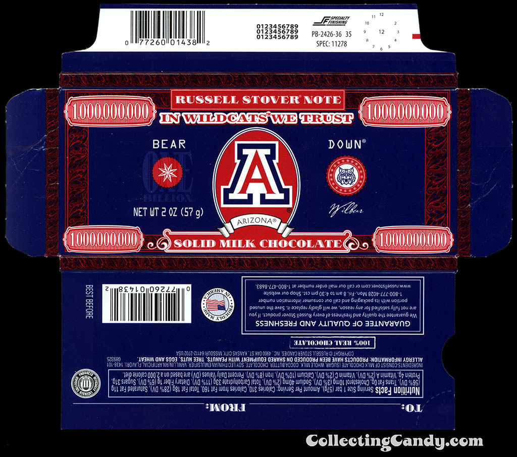 Russell Stover - Collegiate 2oz Chocolate Bar Note box - Arizona Wildcats - 2013