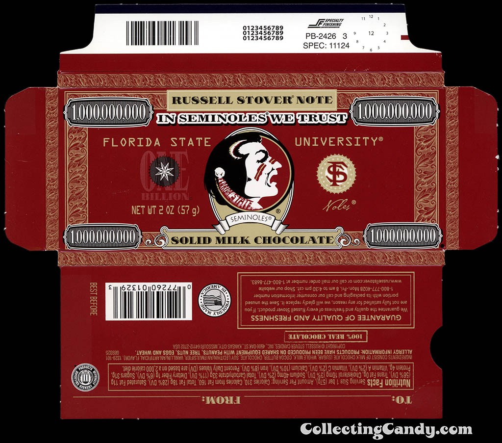 Russell Stover - Collegiate 2oz Chocolate Bar Note box - Florida State Seminoles - 2013