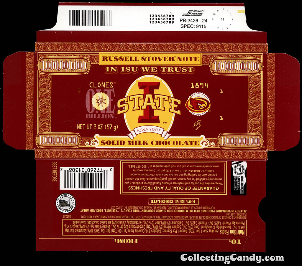 Russell Stover - Collegiate 2oz Chocolate Bar Note box - Iowa State Cyclones - 2013