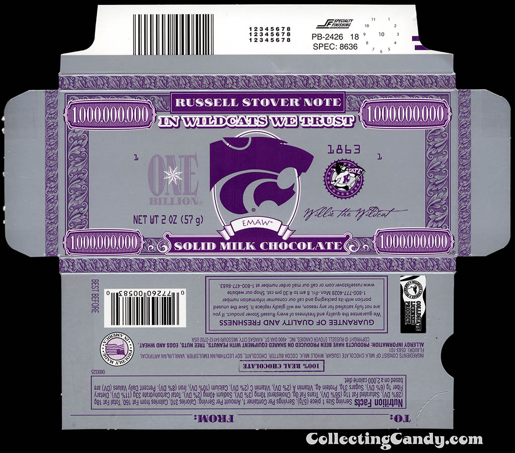 Russell Stover - Collegiate 2oz Chocolate Bar Note box - Kansas State Wildcats - 2013