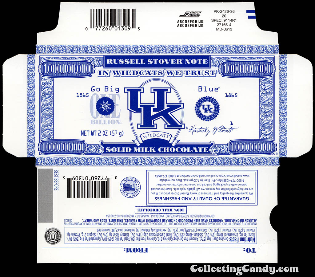 Russell Stover - Collegiate 2oz Chocolate Bar Note box - Kentucky Wildcats - 2013
