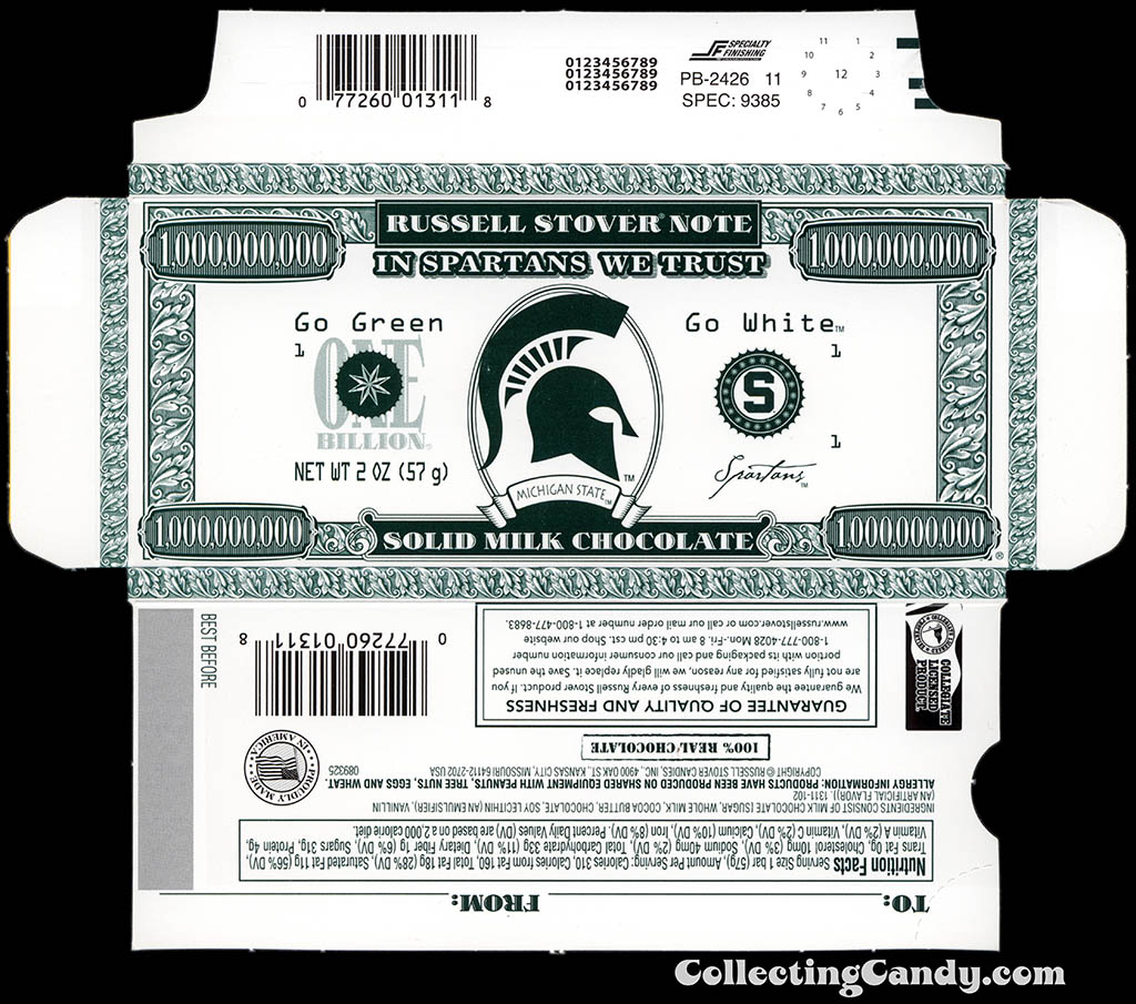 Russell Stover - Collegiate 2oz Chocolate Bar Note box - Michigan State Spartans - 2013