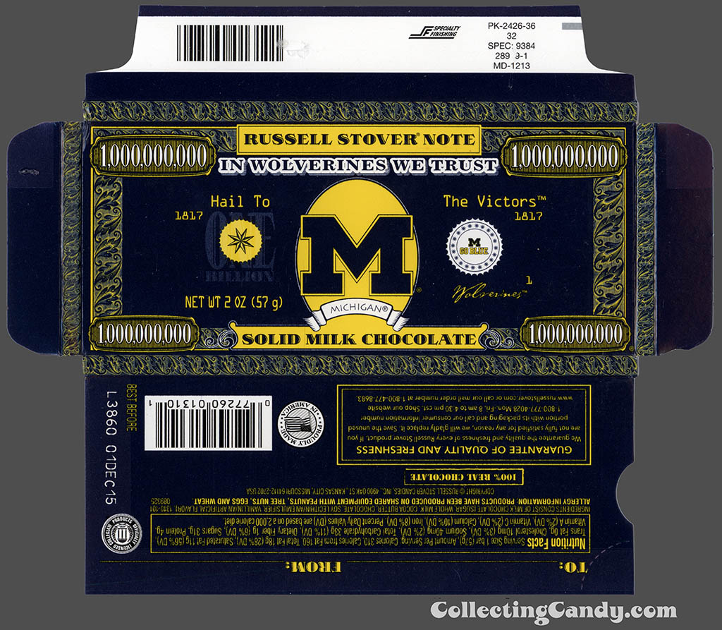 Russell Stover - Collegiate 2oz Chocolate Bar Note box - Michigan Wolverines - 2013