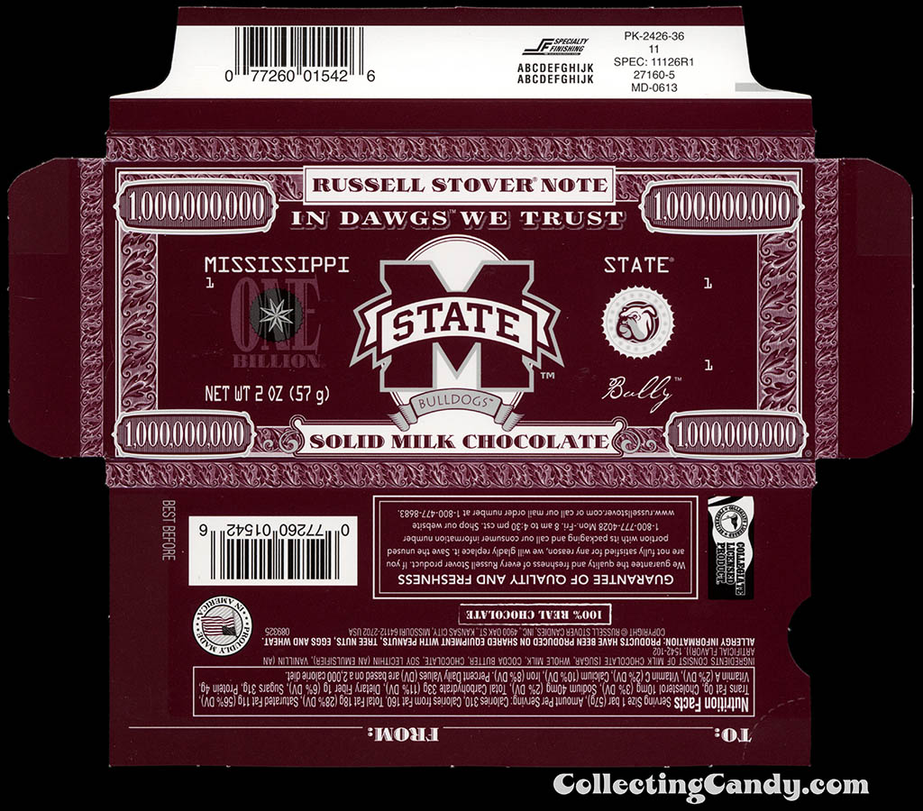 Russell Stover - Collegiate 2oz Chocolate Bar Note box - Mississippi Bulldogs - 2013