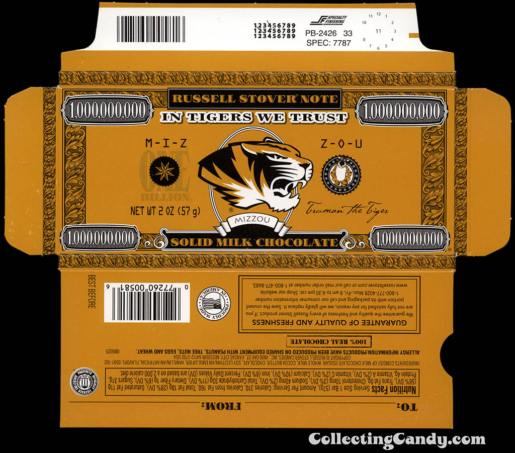 Russell Stover - Collegiate 2oz Chocolate Bar Note box - Missouri Tigers - 2013