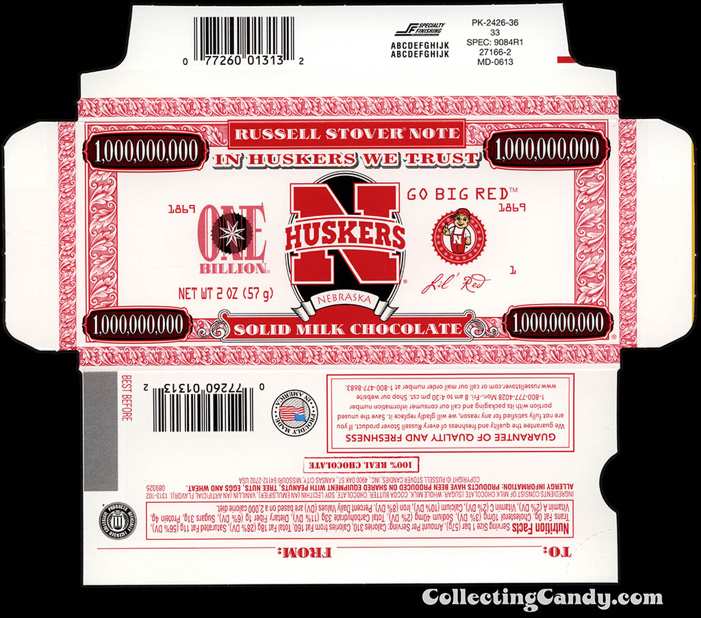 Russell Stover - Collegiate 2oz Chocolate Bar Note box - Nebraska Huskers - 2013
