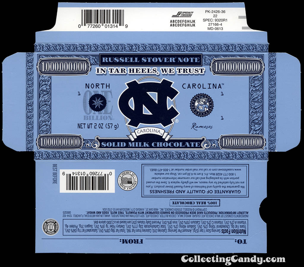 Russell Stover - Collegiate 2oz Chocolate Bar Note box - North Carolina Tar Heels - 2013