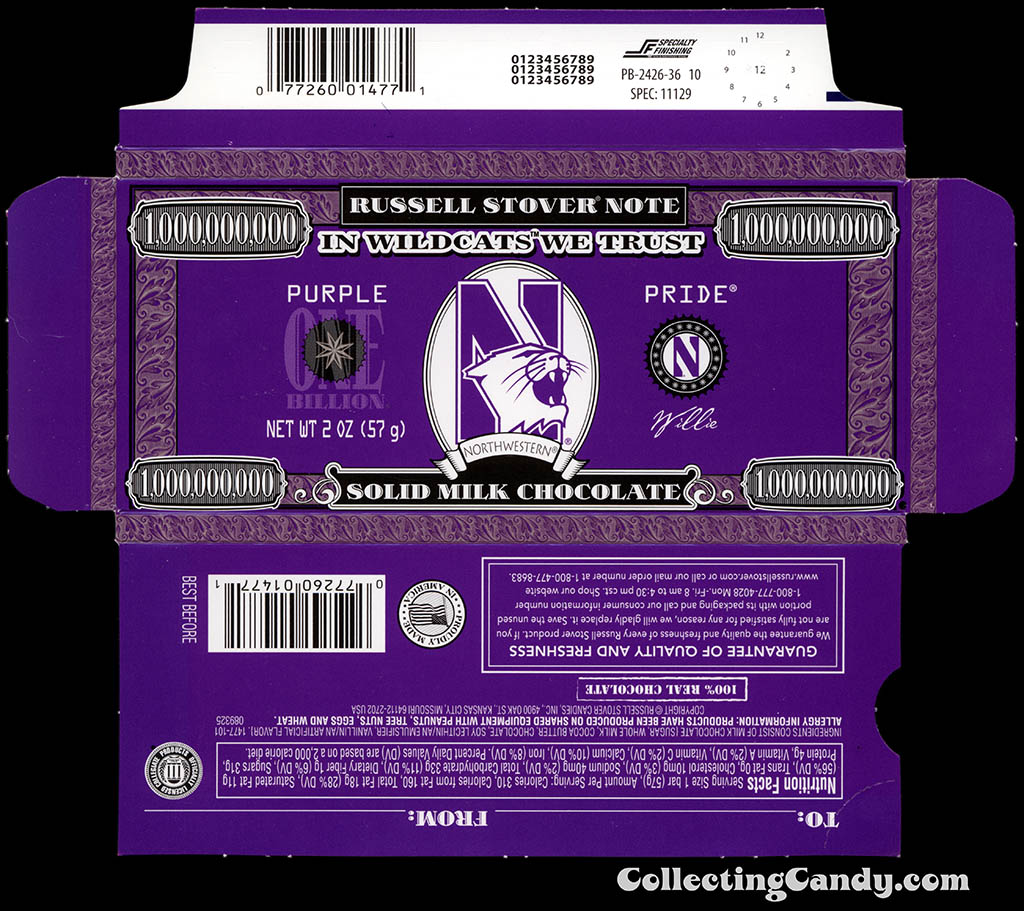 Russell Stover - Collegiate 2oz Chocolate Bar Note box - Northwestern Wildcats - 2013