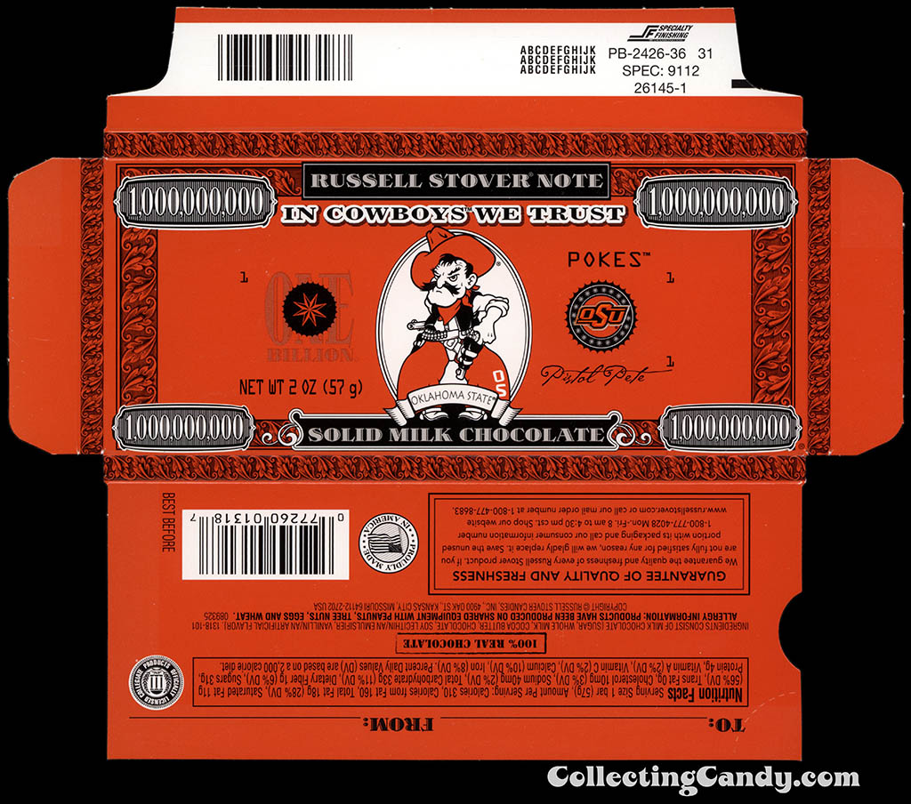 Russell Stover - Collegiate 2oz Chocolate Bar Note box - Oklahoma State Cowboys - 2013
