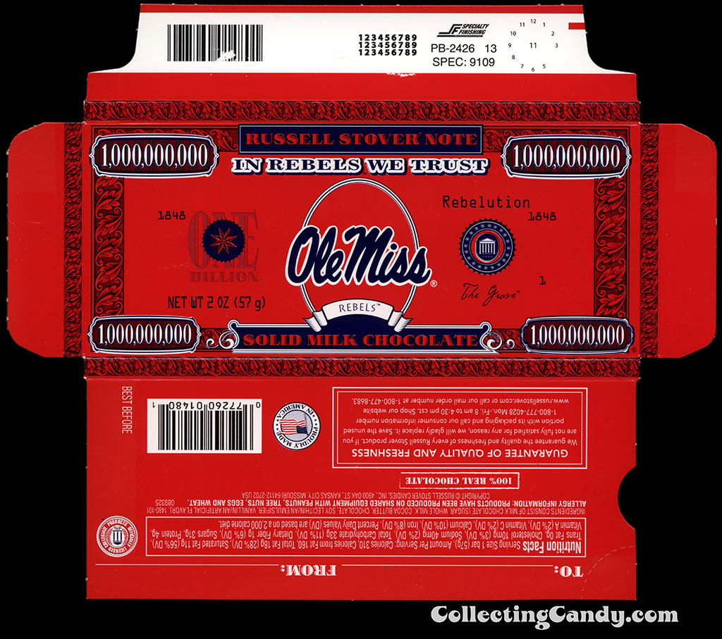 Russell Stover - Collegiate 2oz Chocolate Bar Note box - Ole Miss Rebels - 2013