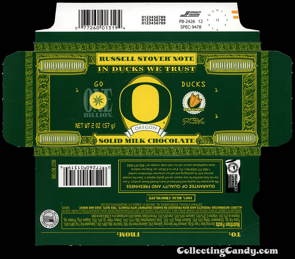 Russell Stover - Collegiate 2oz Chocolate Bar Note box - Oregon Ducks - 2013
