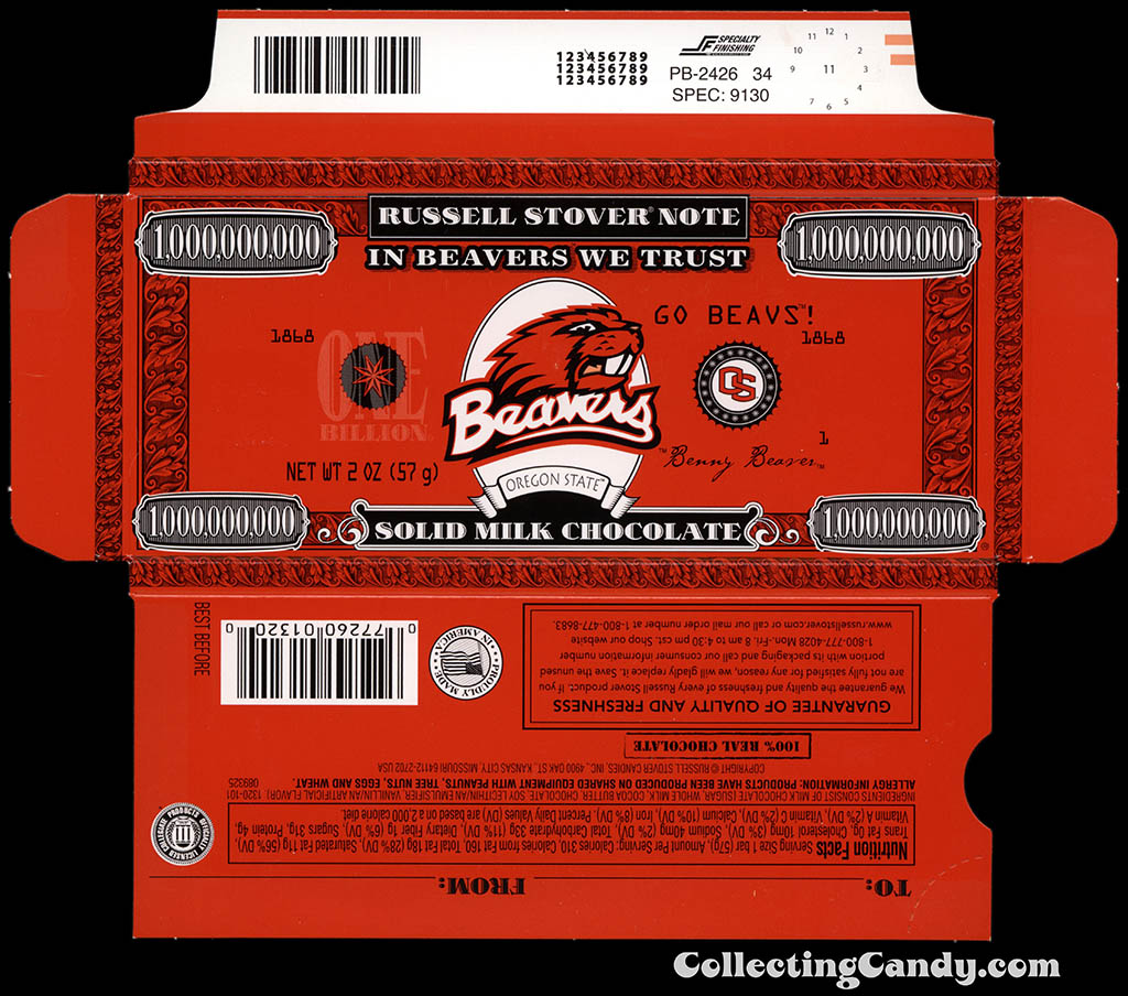 Russell Stover - Collegiate 2oz Chocolate Bar Note box - Oregon State Beavers - 2013