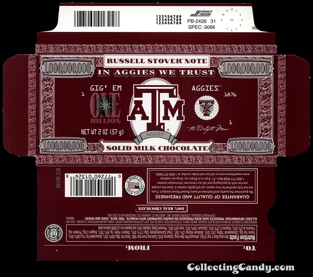 Russell Stover - Collegiate 2oz Chocolate Bar Note box - Texas A&M Aggies - 2013