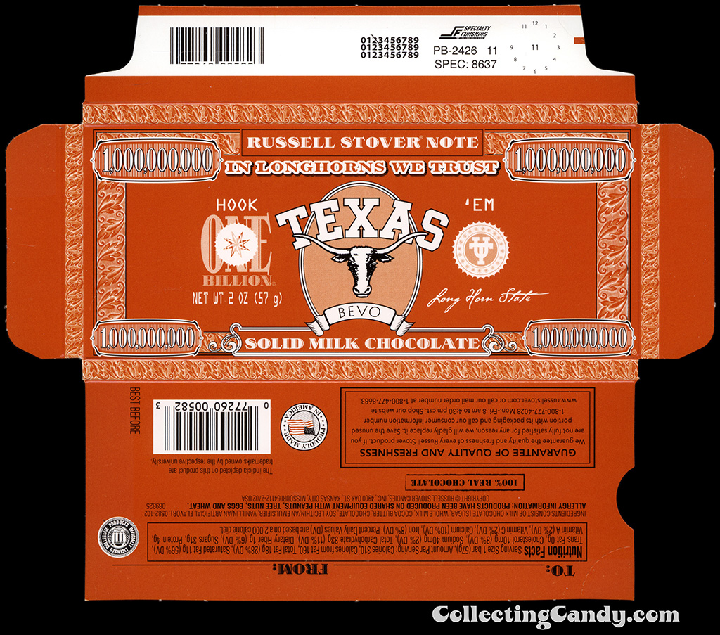 Russell Stover - Collegiate 2oz Chocolate Bar Note box - Texas Longhorns - 2013