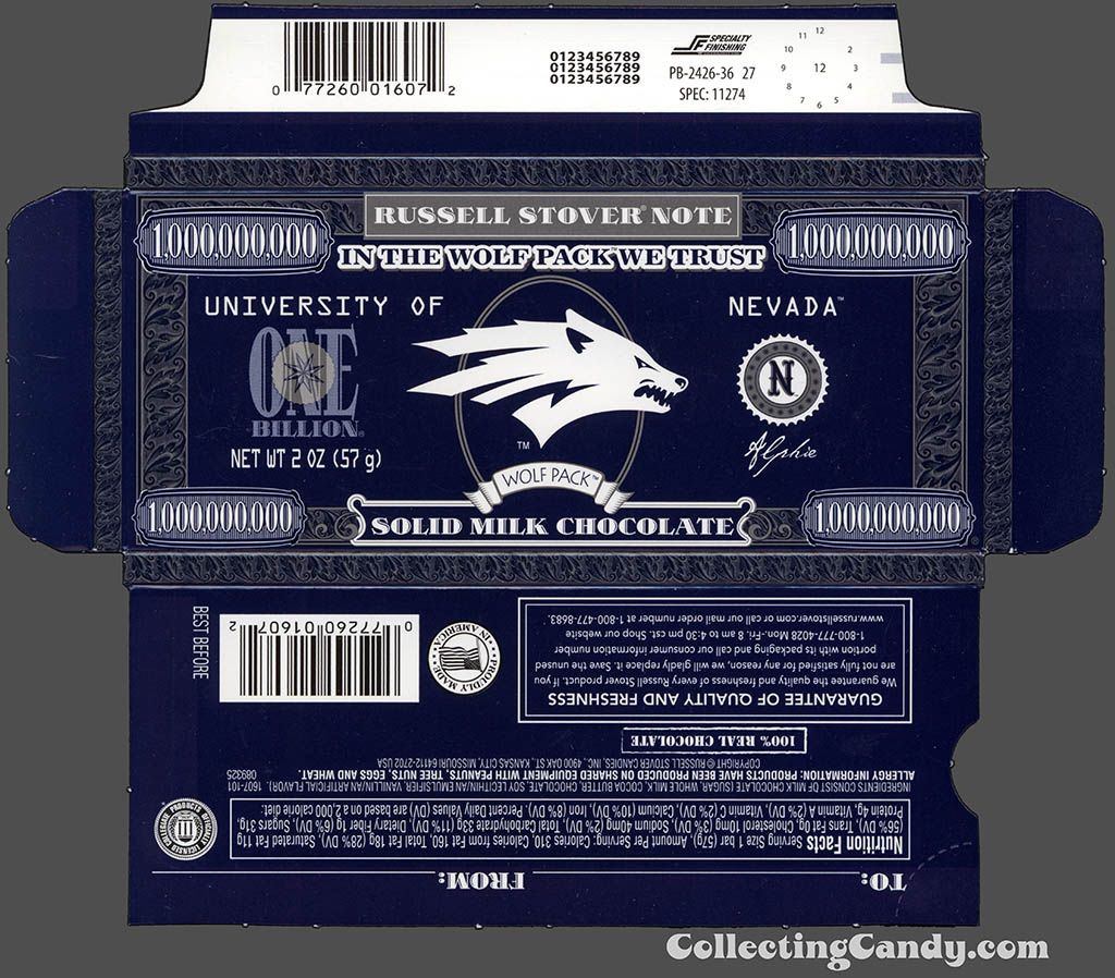 Russell Stover - Collegiate 2oz Chocolate Bar Note box - University of Nevada Wolf Pack - 2013
