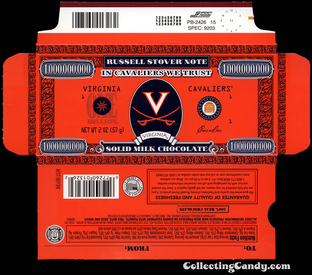 Russell Stover - Collegiate 2oz Chocolate Bar Note box - Virginia Cavaliers - 2013