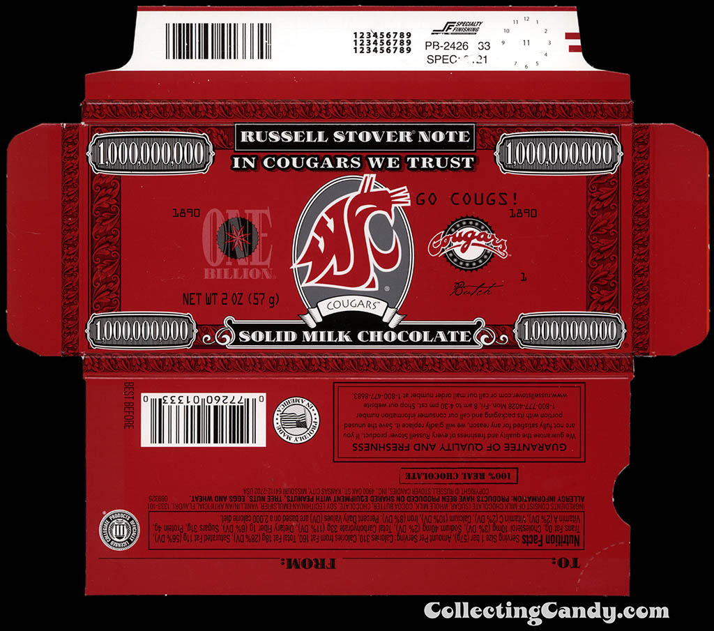 Russell Stover - Collegiate 2oz Chocolate Bar Note box - Washington State Cougars - 2013