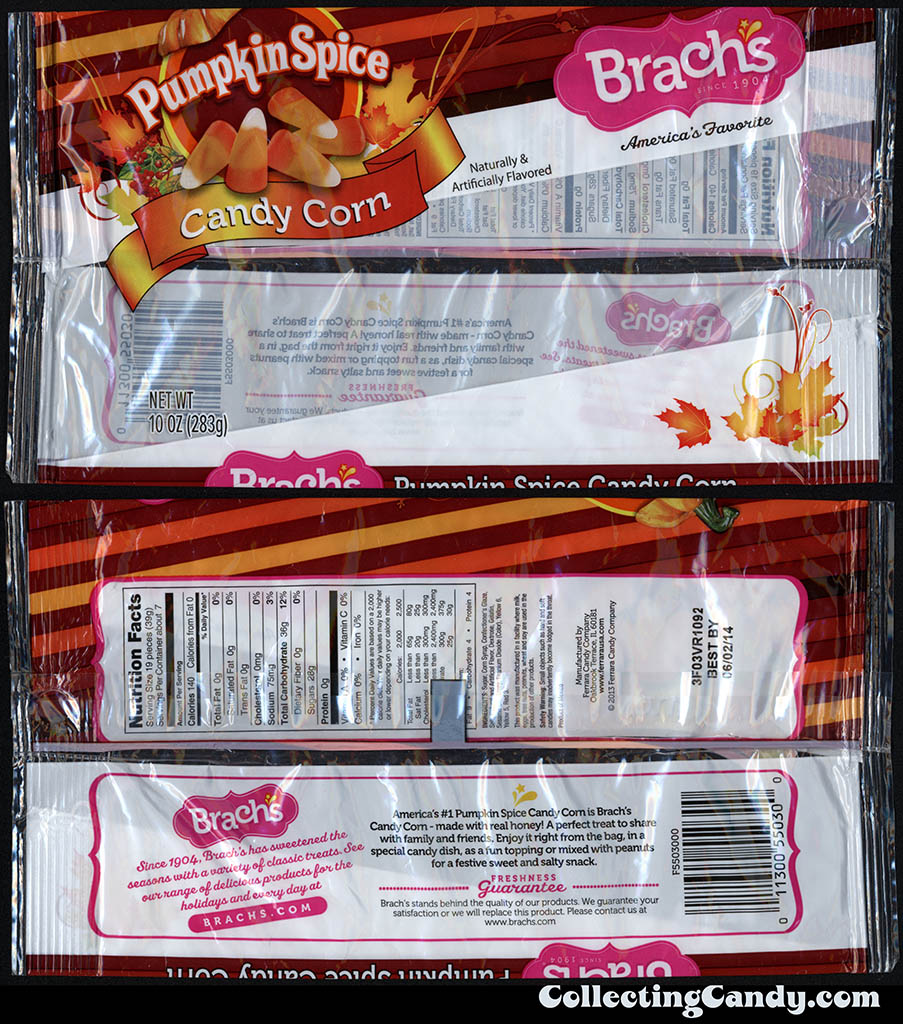 Ferrara Candy Company - Brach's - Pumpkin Spice Candy Corn - 10oz Halloween Fall seasonal candy packaging -2013