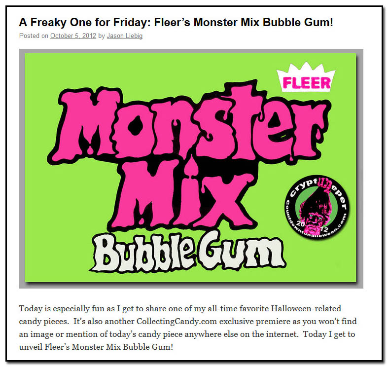 A Freaky One for Friday: Fleer’s Monster Mix Bubble Gum! - October 5th, 2012