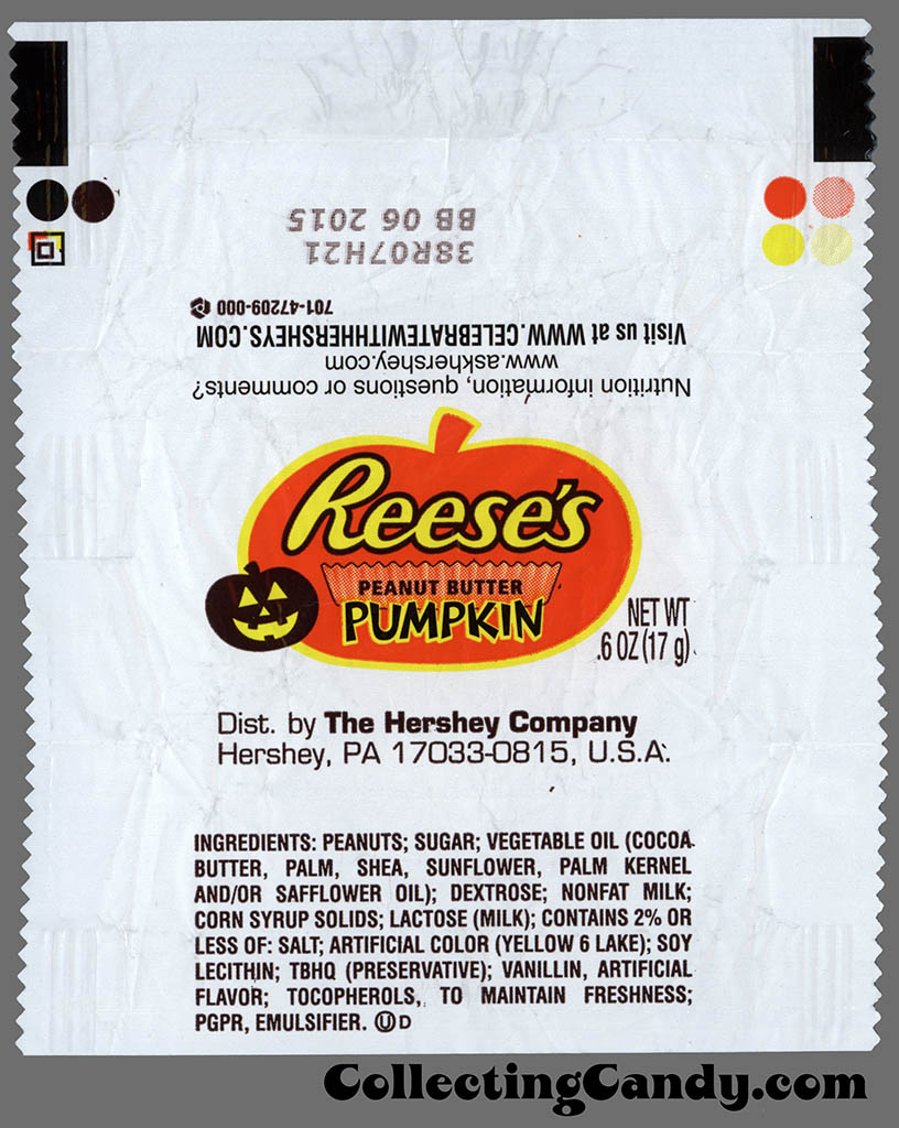 Hershey - Reese's Peanut Butter Pumpkin - White Chocolate - _6 oz Snack Size Halloween chocolate candy wrapper - October 2014