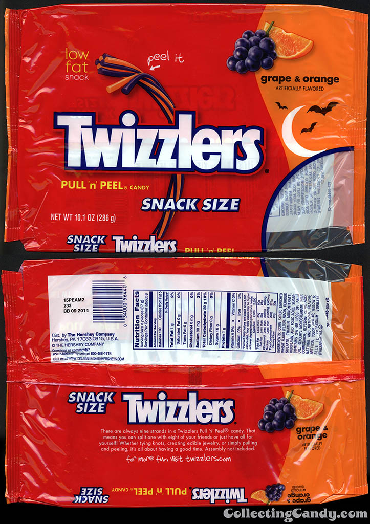 Hershey - Twizzlers - Grape & Orange Pull 'n' Peel Snack Size - 10_1 oz Halloween multi-bag package - September 2013