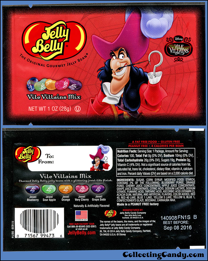 Jelly Belly - Disney Vile Villains - Captain Hook - Vile Villain Mix - Halloween candy package - October 2014