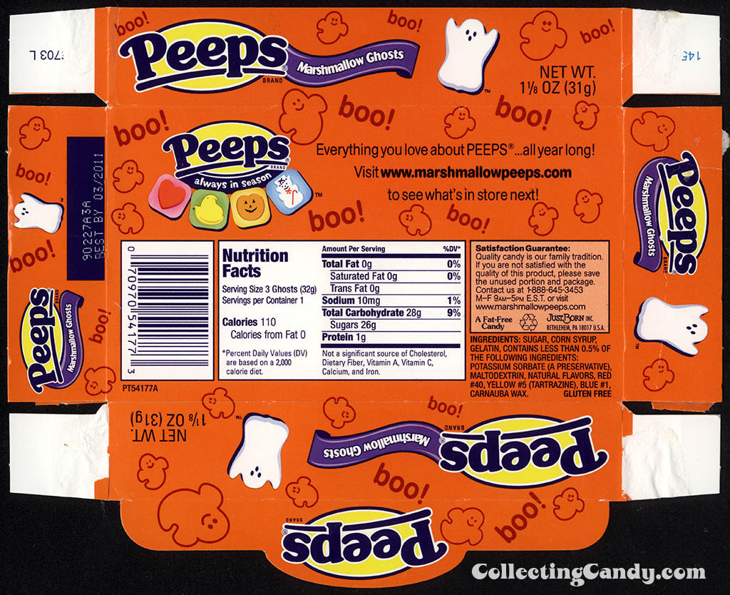 Just Born - Peeps Marshmallow Ghosts - Halloween candy package tray - 2010
