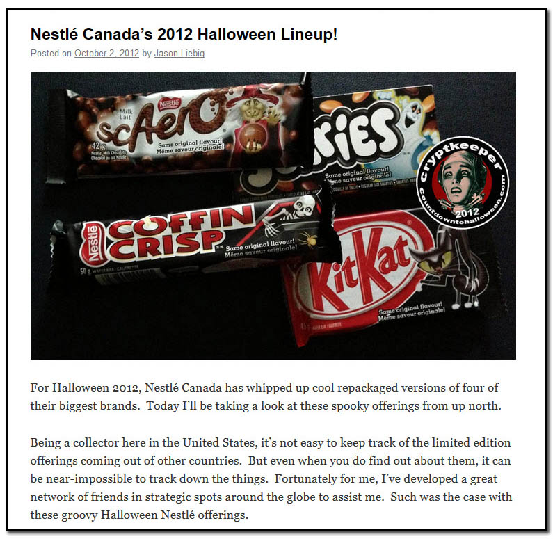 Nestle Canada Halloween Lineup for 2012 - October 2nd, 2012