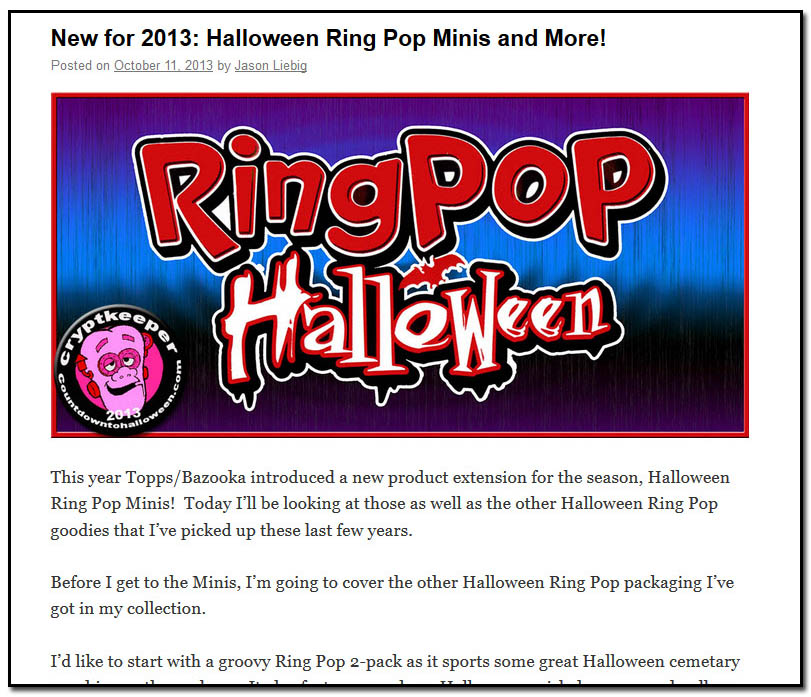 New for 2013 - Halloween Ring Pop - October 11, 2013