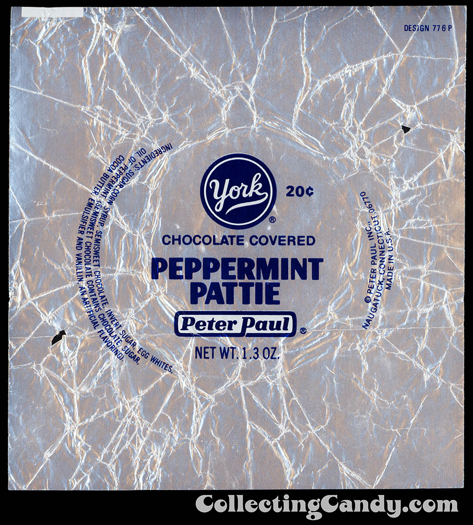 Peter Paul - York Peppermint Pattie - 20-cent chocolate candy bar wrapper - 1977-1978