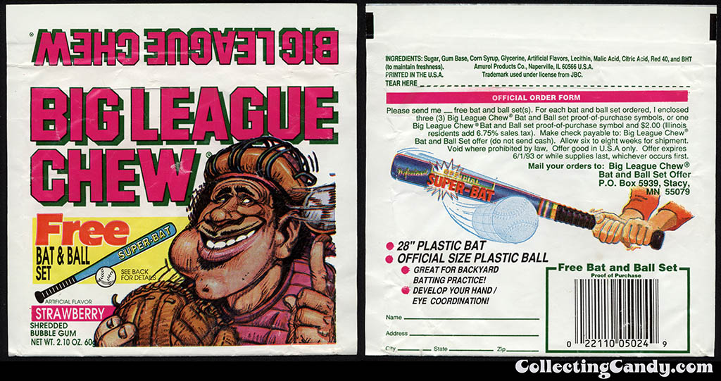 Amurol - Big League Chew Strawberry - Free Bat & Ball Set - bubblegum package - 1992