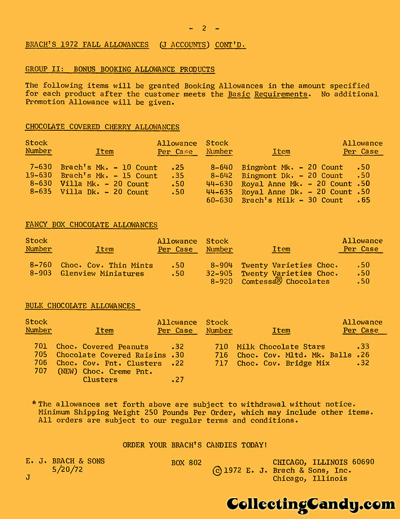 Brachs - Fall 1972 Allowances for J Accounts - Page 2 of 2