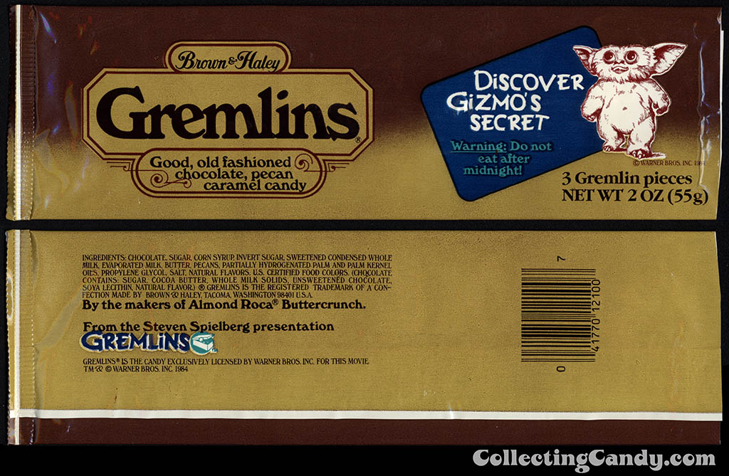 Brown & Haley - Gremlins - Discover Gizmos Secret - 2oz candy bar wrapper - 1984