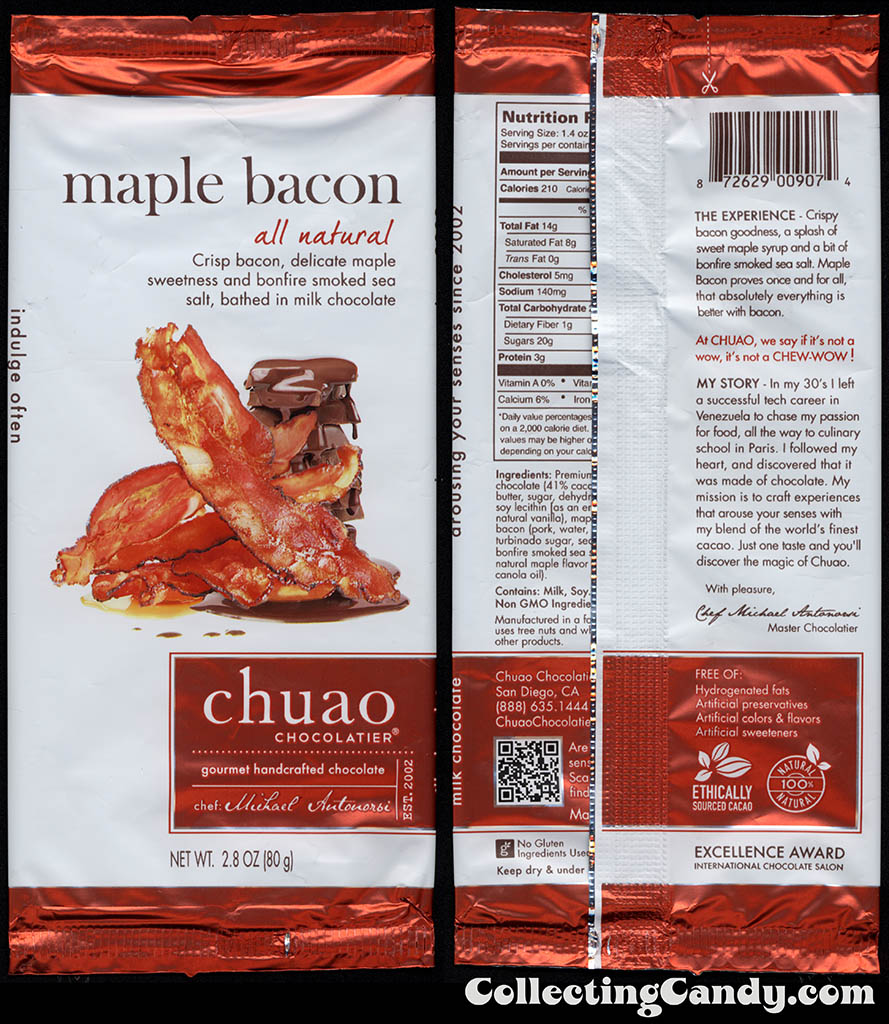 Chuao Chocolatier - Maple Bacon - 2.8oz chocolate candy bar wrapper - 2014