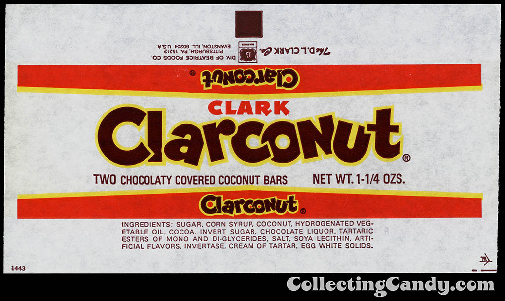 Clark - Clarconut - 1 1/4oz chocolate candy bar wrapper - 1974