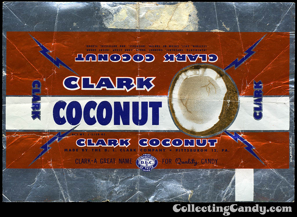 DL Clark - Clark Coconut - foil candy bar wrapper - 1950's 1960's
