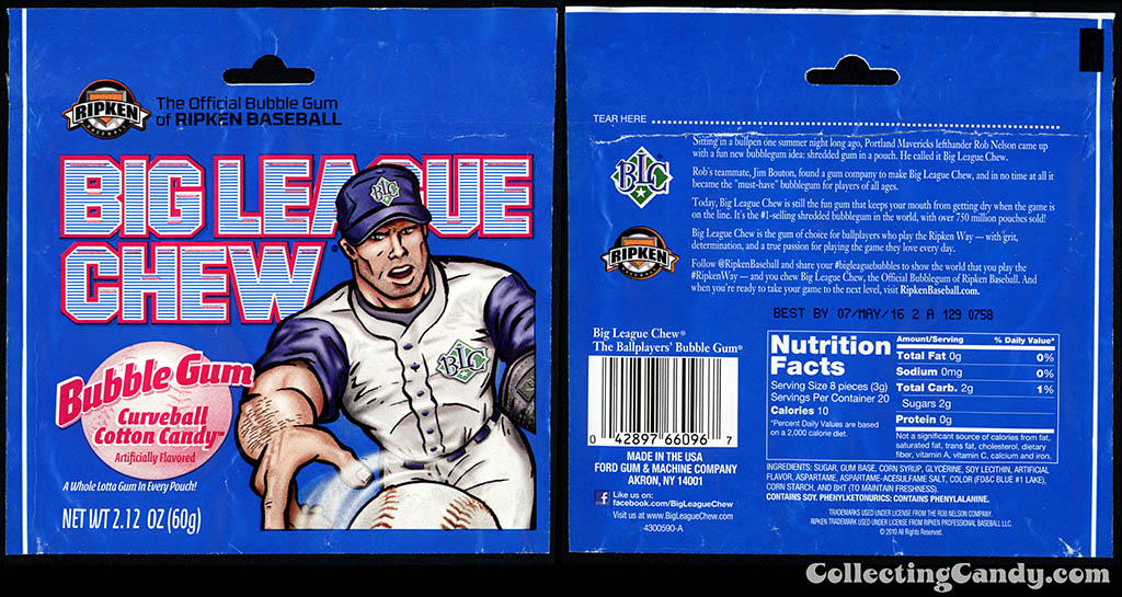 Ford Gum - Big League Chew Curveball Cotton Candy - 2.12 oz bubble gum pouch candy package - Summer 2014