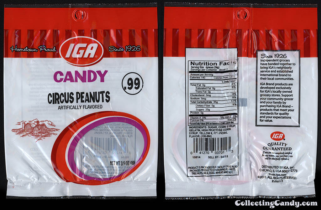 IGA - Circus Peanuts - 99-cent grocery private label brand candy package - Summer 2014