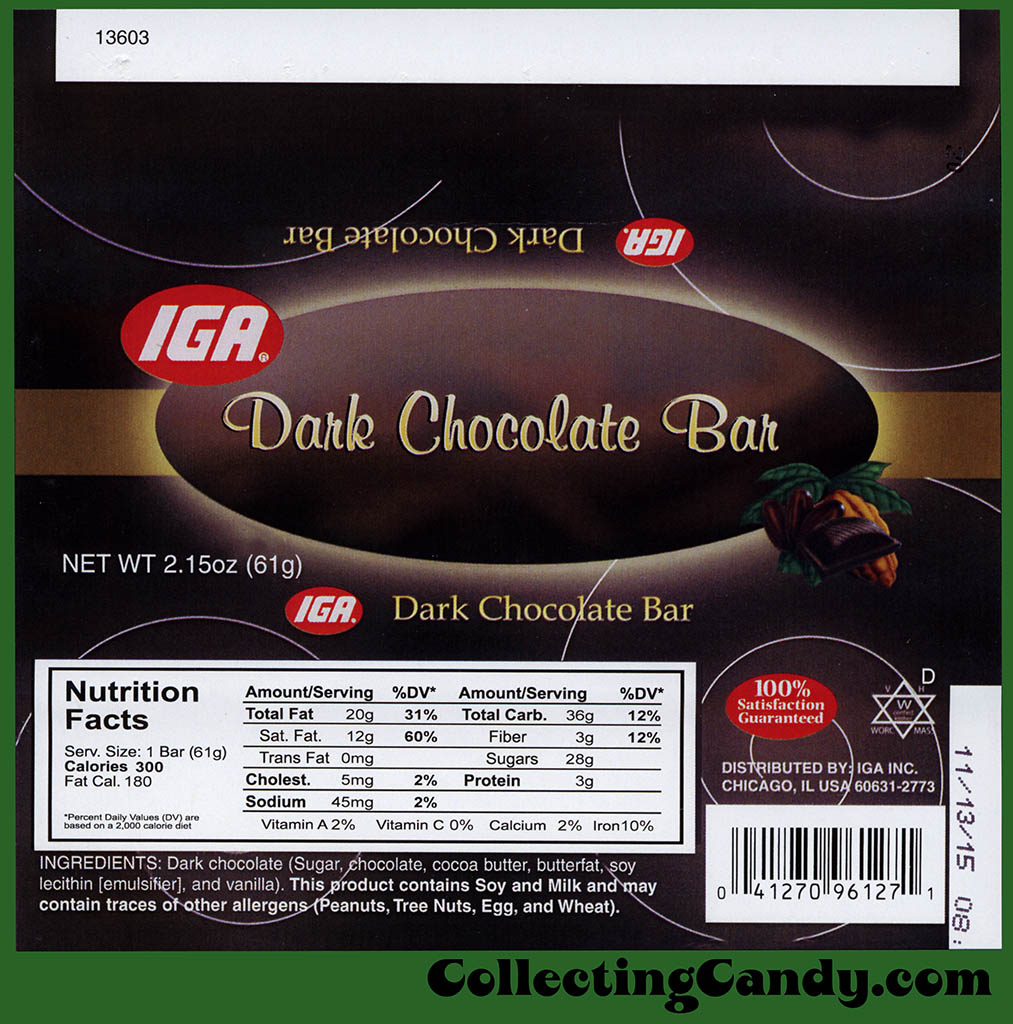 IGA - Dark Chocolate Bar - 2_15oz grocery private label brand candy wrapper - Summer 2014