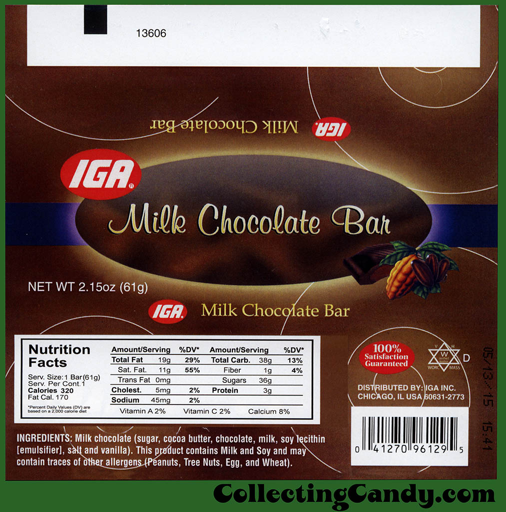 IGA - Milk Chocolate Bar - 2_15oz grocery private label brand candy wrapper - Summer 2014