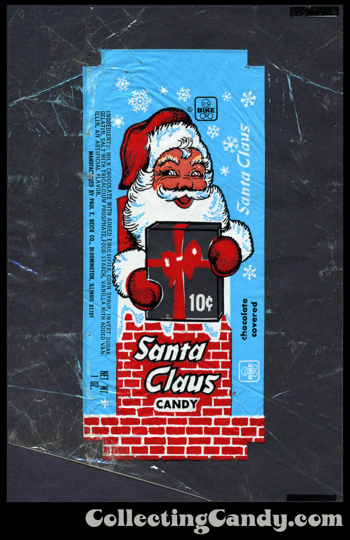 Bike (Beich's) - chocolate covered Santa Claus candy 10-cent wrapper - 1970's