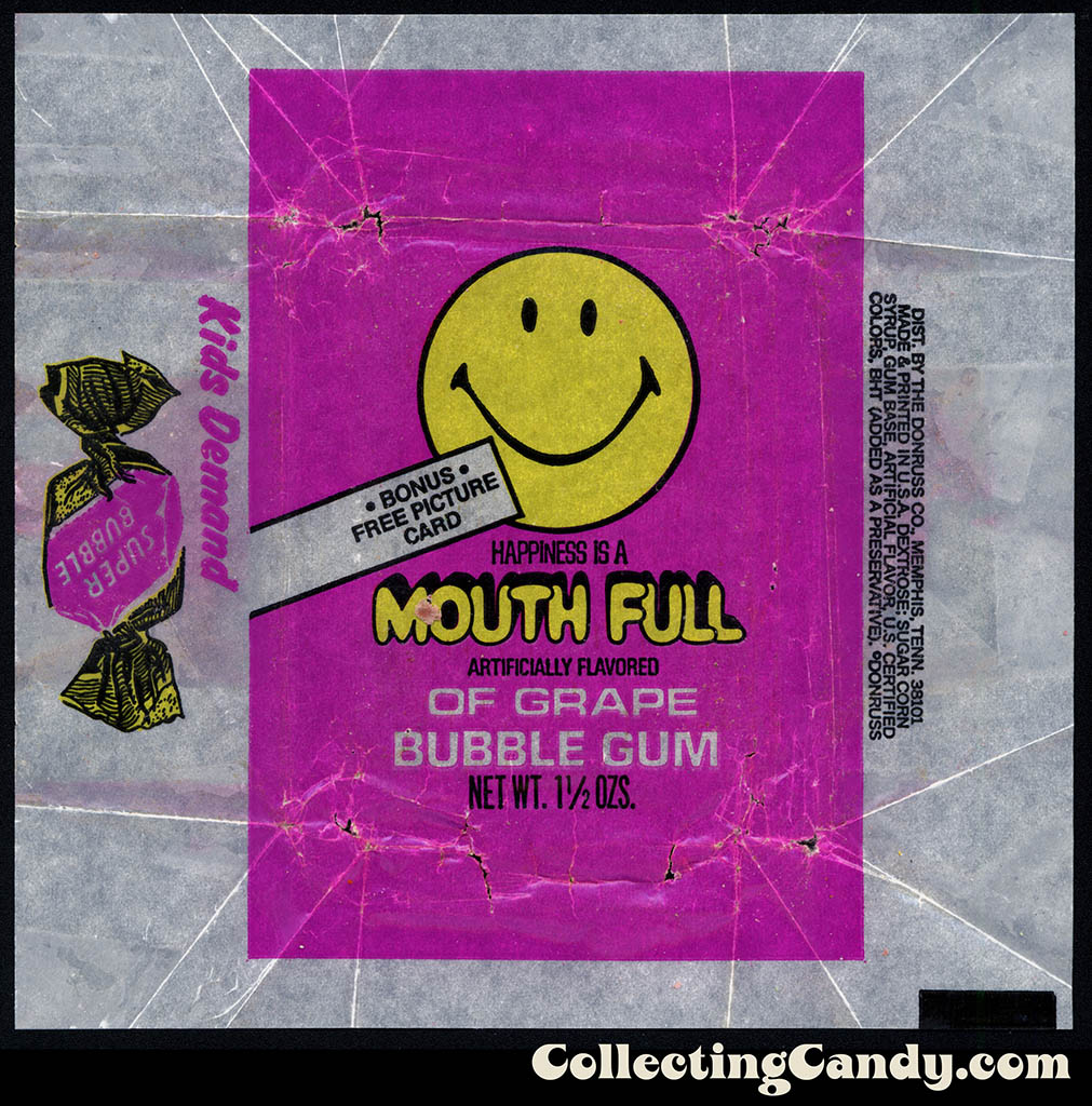 Donruss - Mouth Full - Grape - bonus free picture card - 1 1/2 oz bubblegum wax wrapper - 1970's