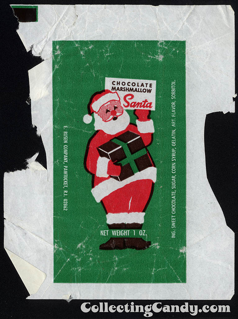 E Rosen - Chocolate Marshmallow Santa - 1 oz Christmas candy wrapper - 1970's