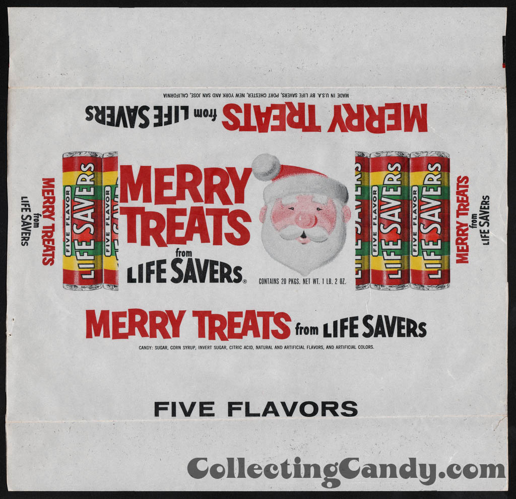 Life Savers Merry Treats Five Flavor Santa Christmas Holiday case box wax wrap - 1964